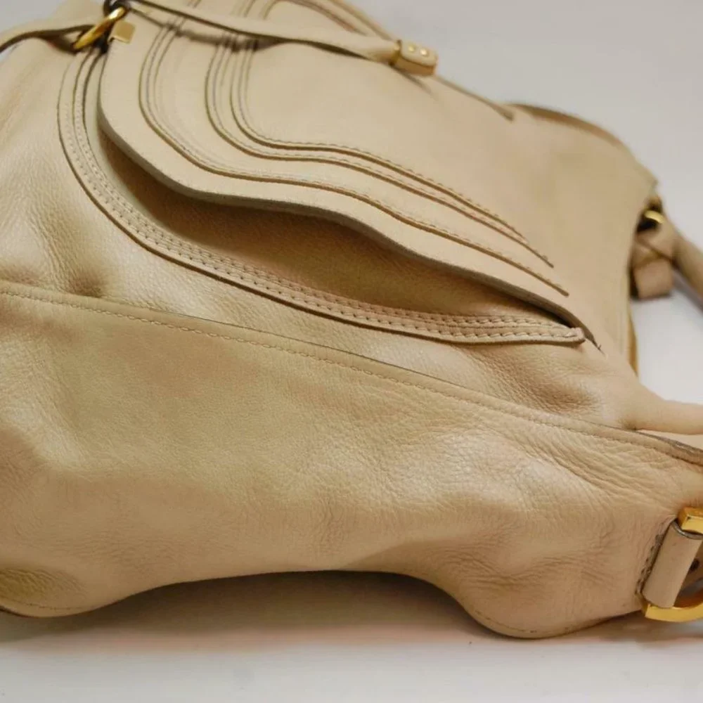 Auth Chloe Marcie Large Shoulder Bag Leather Ivory